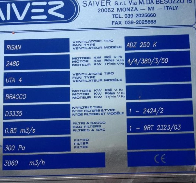 U.T.A. – UNITA’ ESTRAZIONE ARIA SAIVER MOD. 3060 MC/H