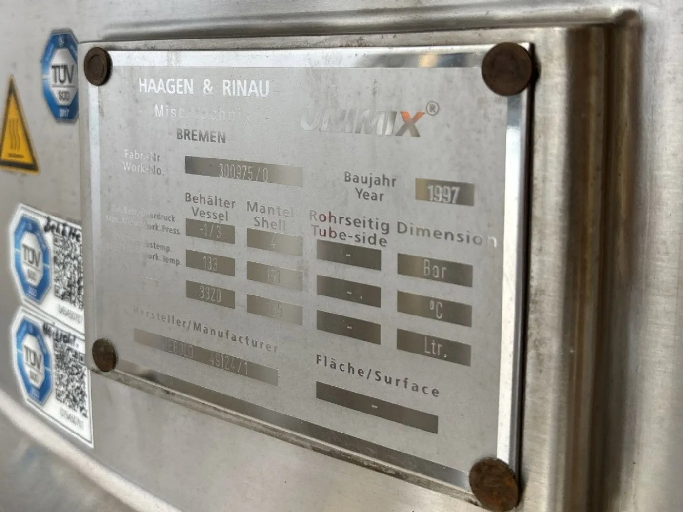 Haagen & Rinau Unimix mixing line 2000L, 1600L and 1200L - Processing vessel - 2