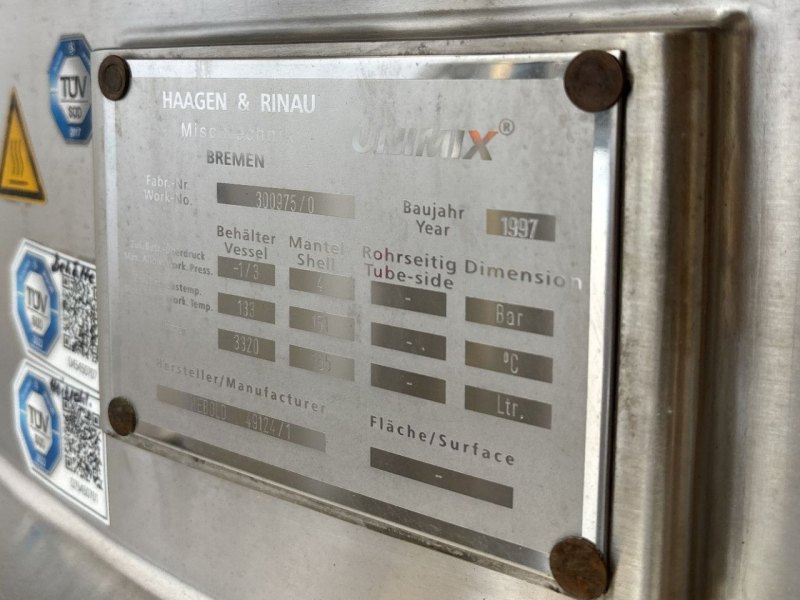 Haagen & Rinau Unimix mixing line 2000L, 1600L and 1200L - Processing vessel