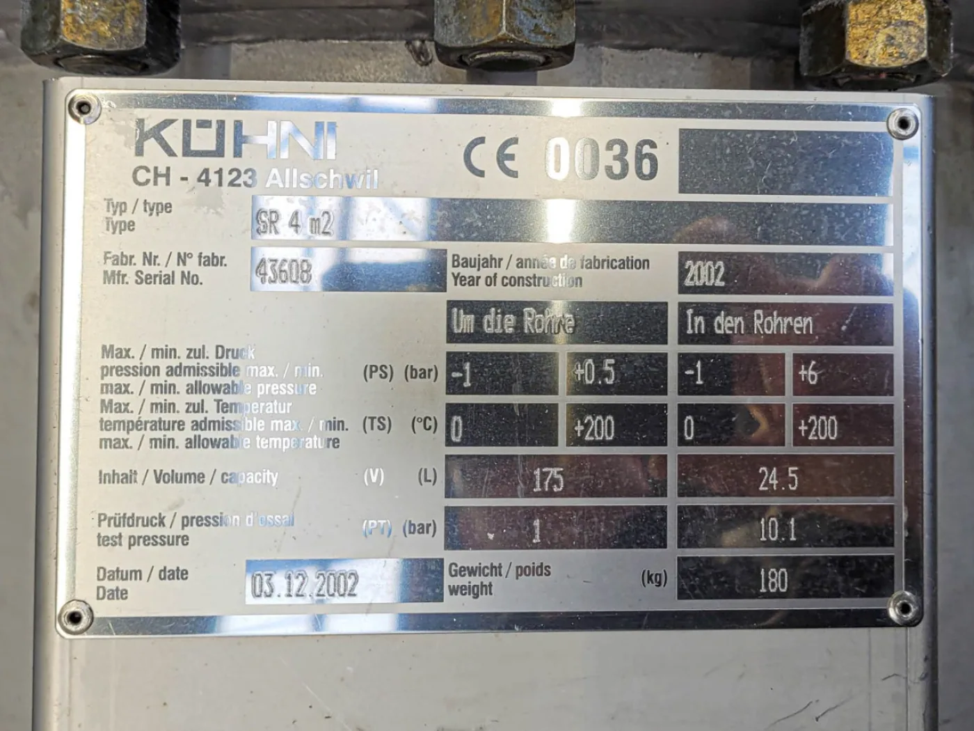 Kuehni SR 4 m² (spiral heat exchanger) - Shell and tube heat exchanger - 4