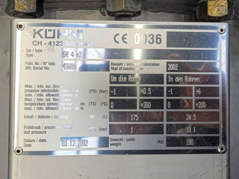 Kuehni SR 4 m² (spiral heat exchanger) - Shell and tube heat exchanger