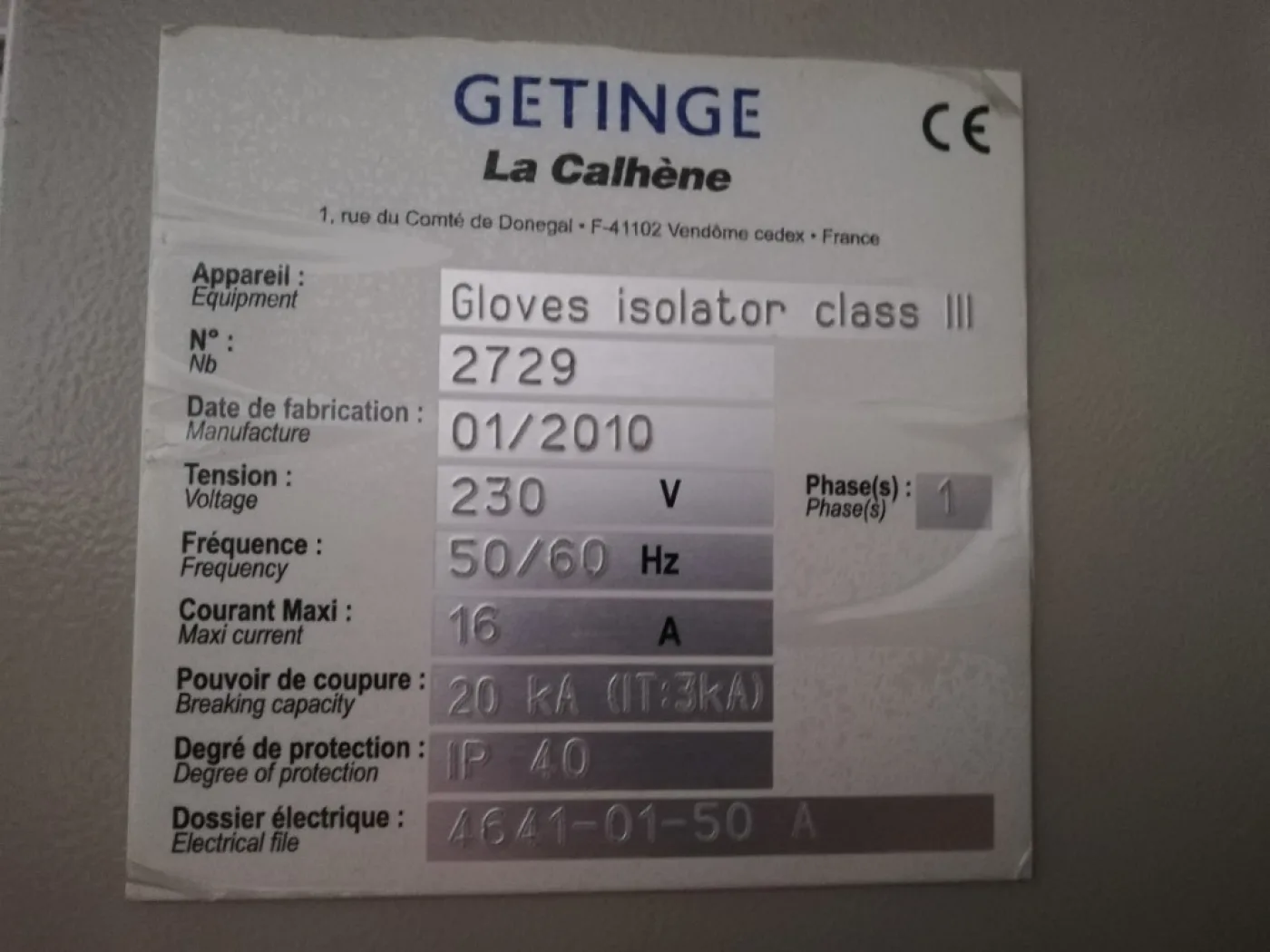 Getinge Gloves isolator class III - Miscellaneous - 1