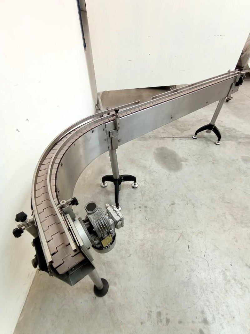 NASTRO TRASPORTATORE CURVO A 90° IN ACCIAIO INOX