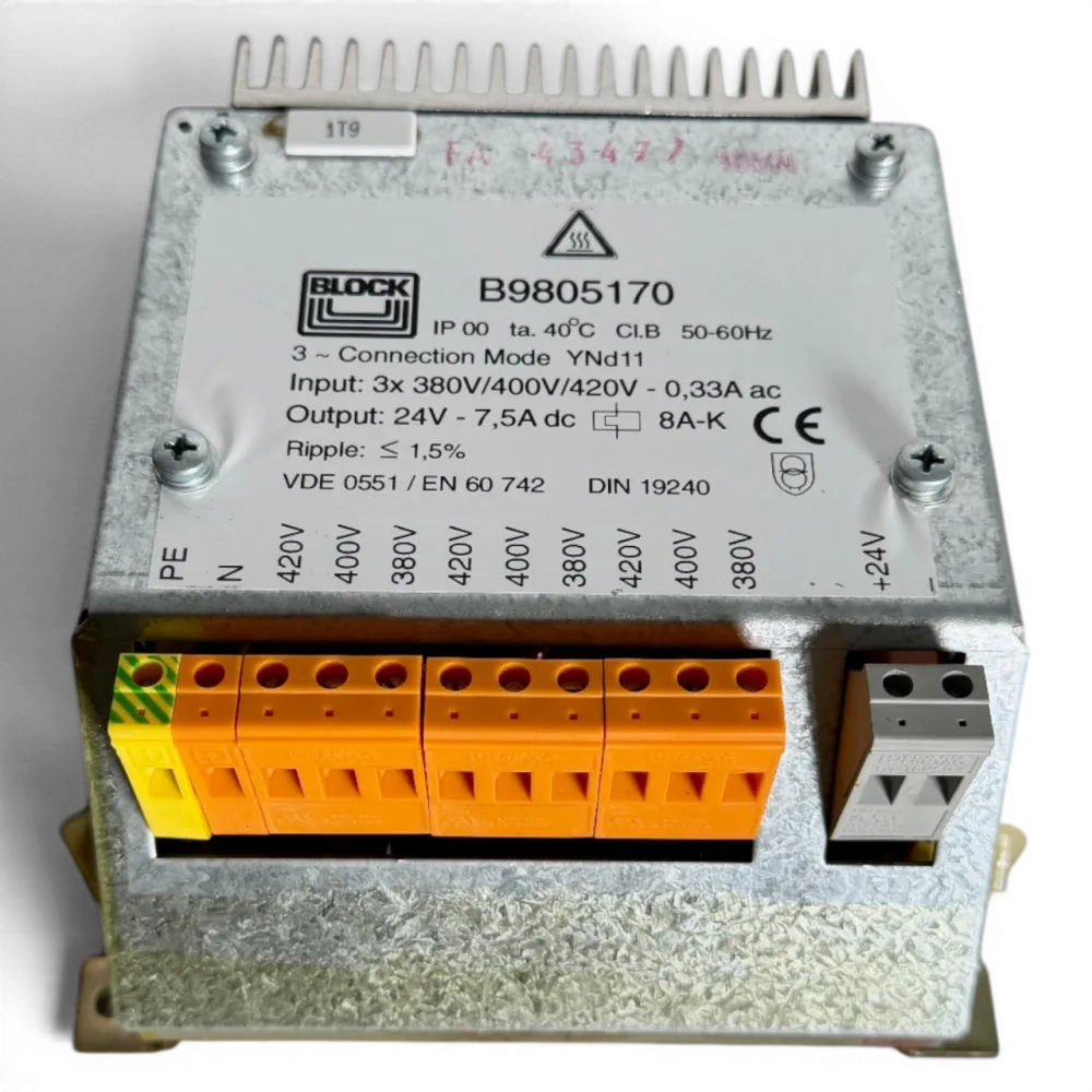 BLOCK Dreiphasen-Steuertransformator 24V DC 7,5A Art.-Nr. B9805170