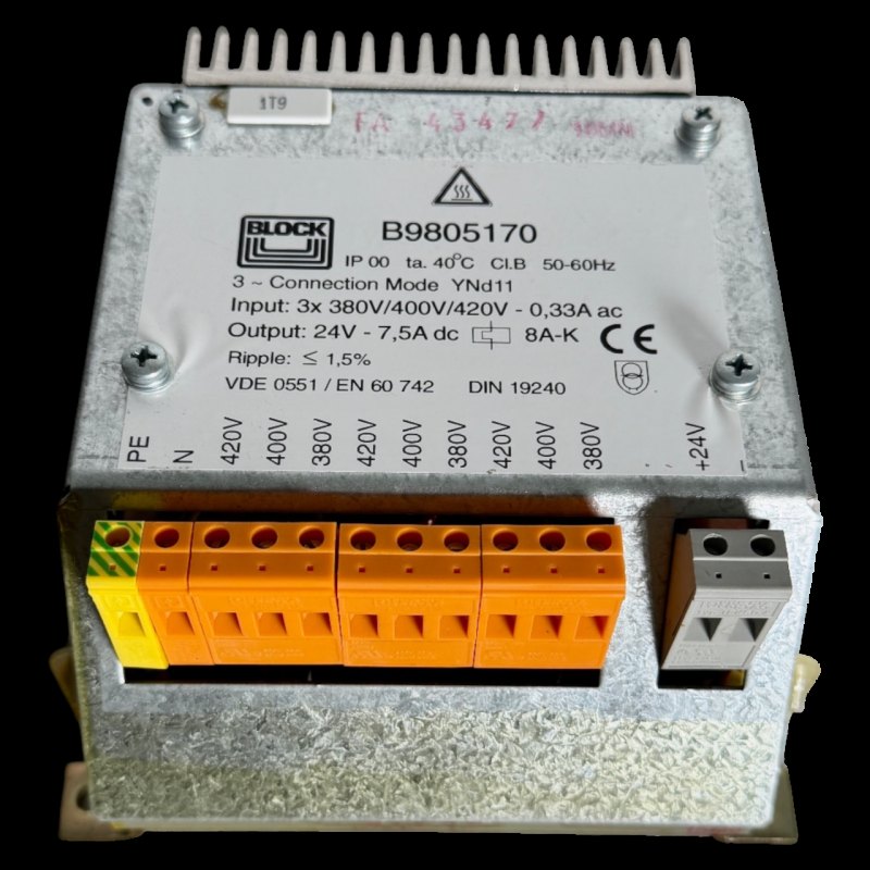 BLOCK Dreiphasen-Steuertransformator 24V DC 7,5A Art.-Nr. B9805170
