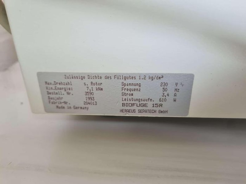 Hereaus Sepatech Biofuge 15R Refrigerated Centrifuge