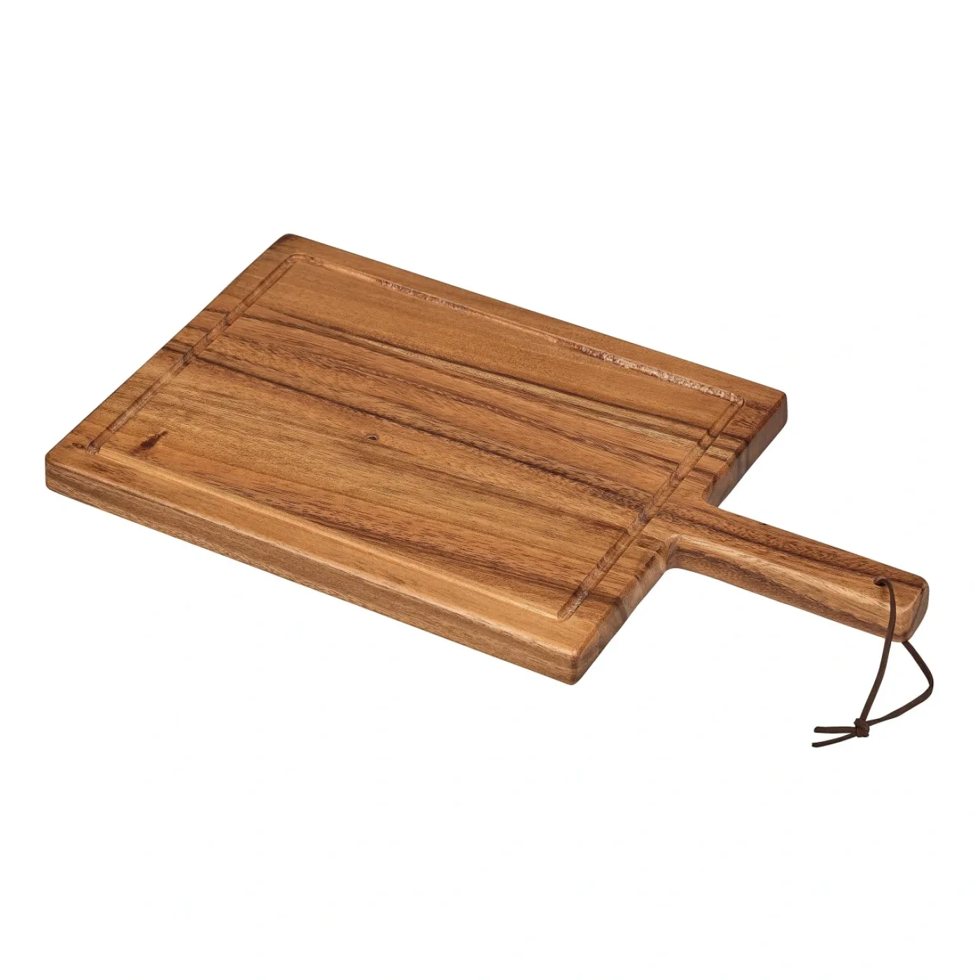 Tala Large Chunky Handled Board w Groove & Leather Tie in Lacquered Acacia - islandcatering - 1