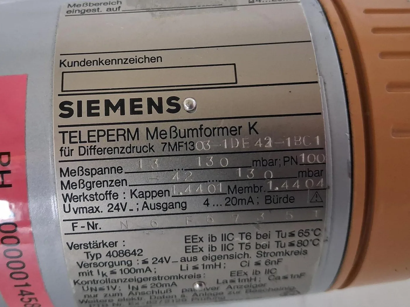 Siemens TELEPERM 7MF13 Differenzdruckmessumformer - 6