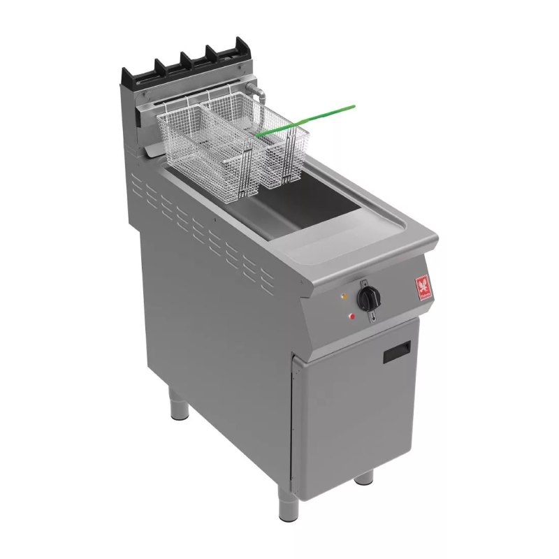 Falcon F900 Twin Basket Fryer with Filtration & Fryer Angel on Feet Propane Gas - islandcatering