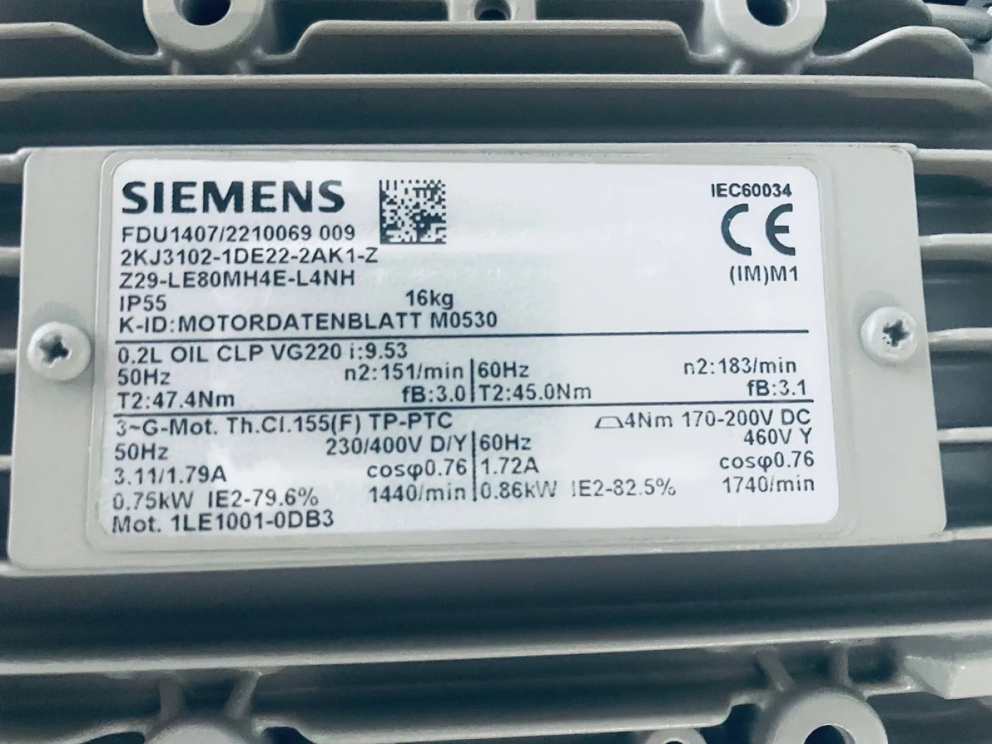 Siemens Getriebemotor Z29-LE80MH4E-L4NH FDU1407/2210069009 - 3