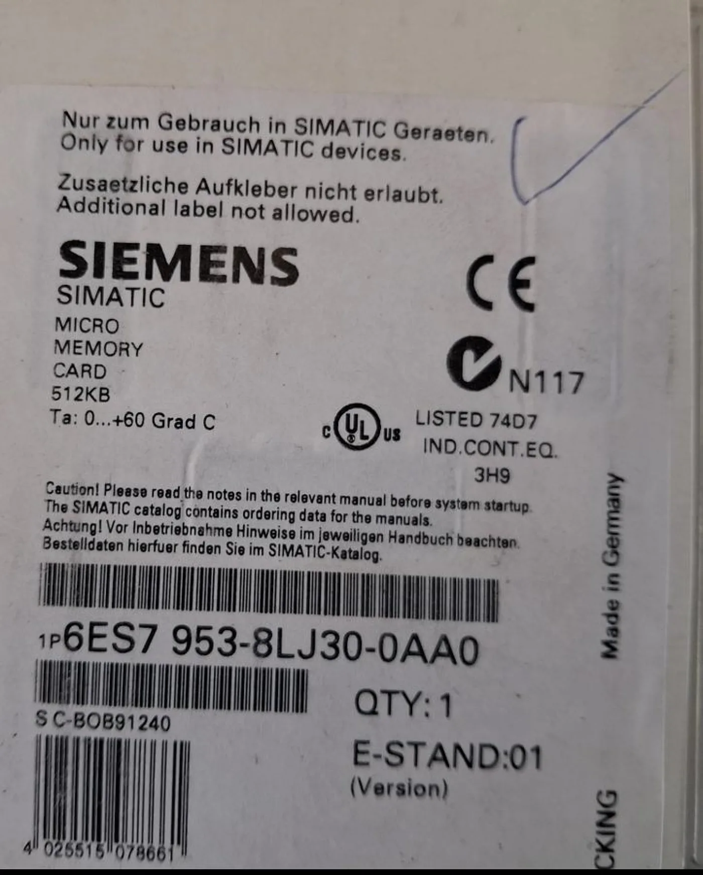 Siemens SIMATIC Micro Memory Card (MMC) 6ES7 953-8LJ30-0AA0 - 3