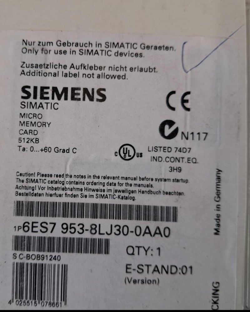 Siemens SIMATIC Micro Memory Card (MMC) 6ES7 953-8LJ30-0AA0