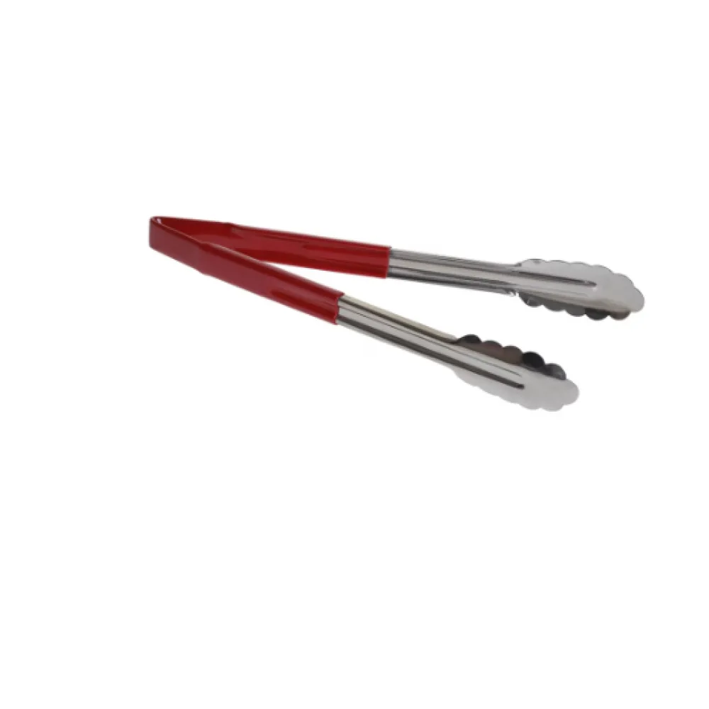 Table Craft 31.5cm Vinyl-Coated Tongs, Red Vinyl Handle, Stainless Steel - islandcatering