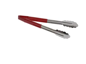 Table Craft 31.5cm Vinyl-Coated Tongs, Red Vinyl Handle, Stainless Steel - islandcatering