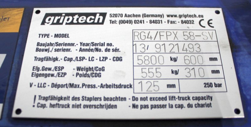 Zinkenverstellgerät Griptech RG4 58/RG4 58/FPX (2012)