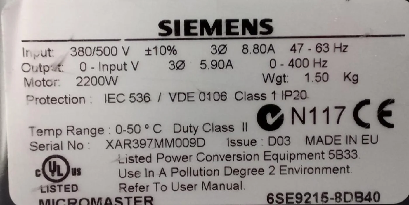 Siemens MICROMASTER 6SE9215-8DB40 Frequency Converter - 5