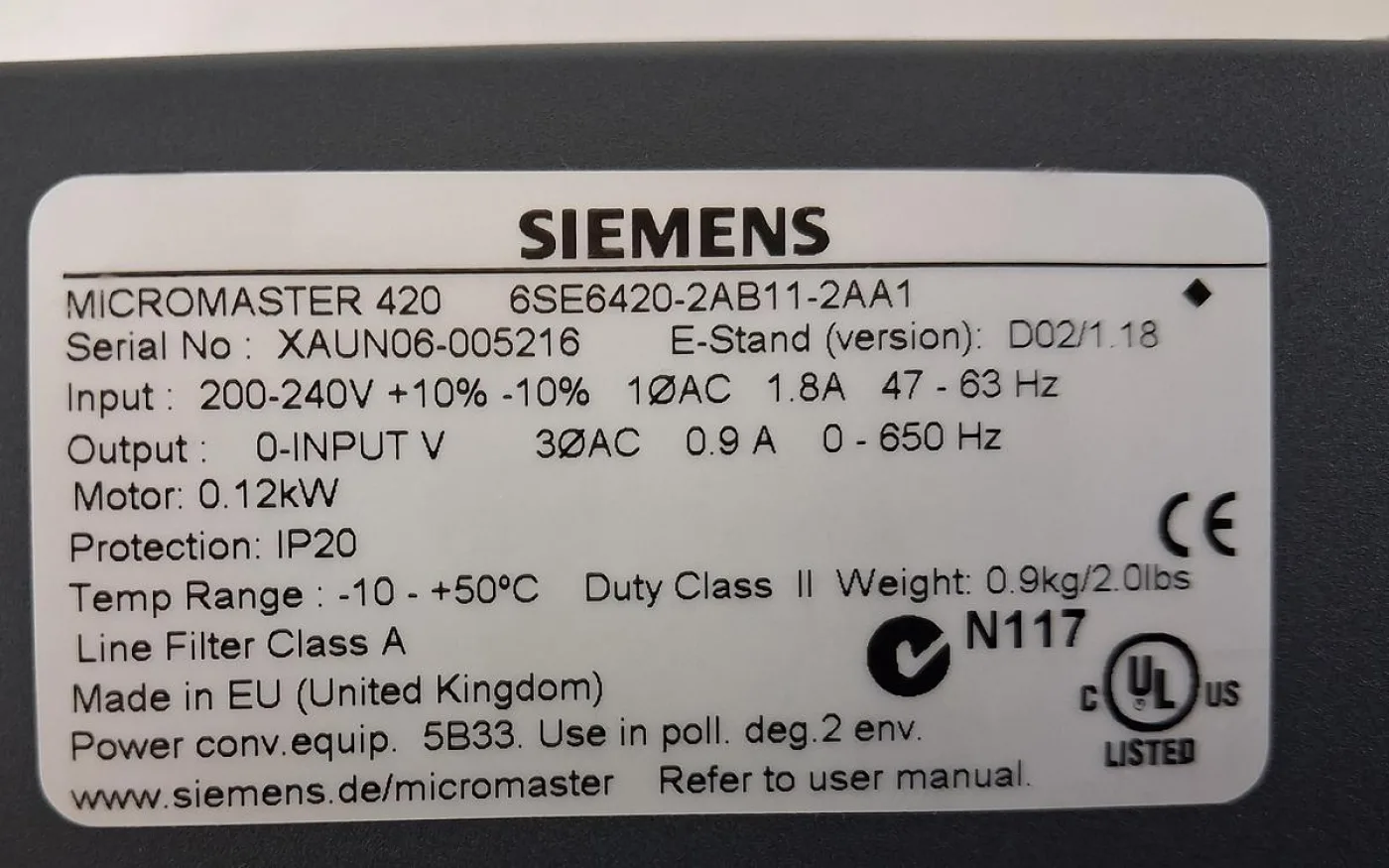 Siemens Micromaster 420 6SE6420-2AB11-2AA1 Frequenzumrichter - 8