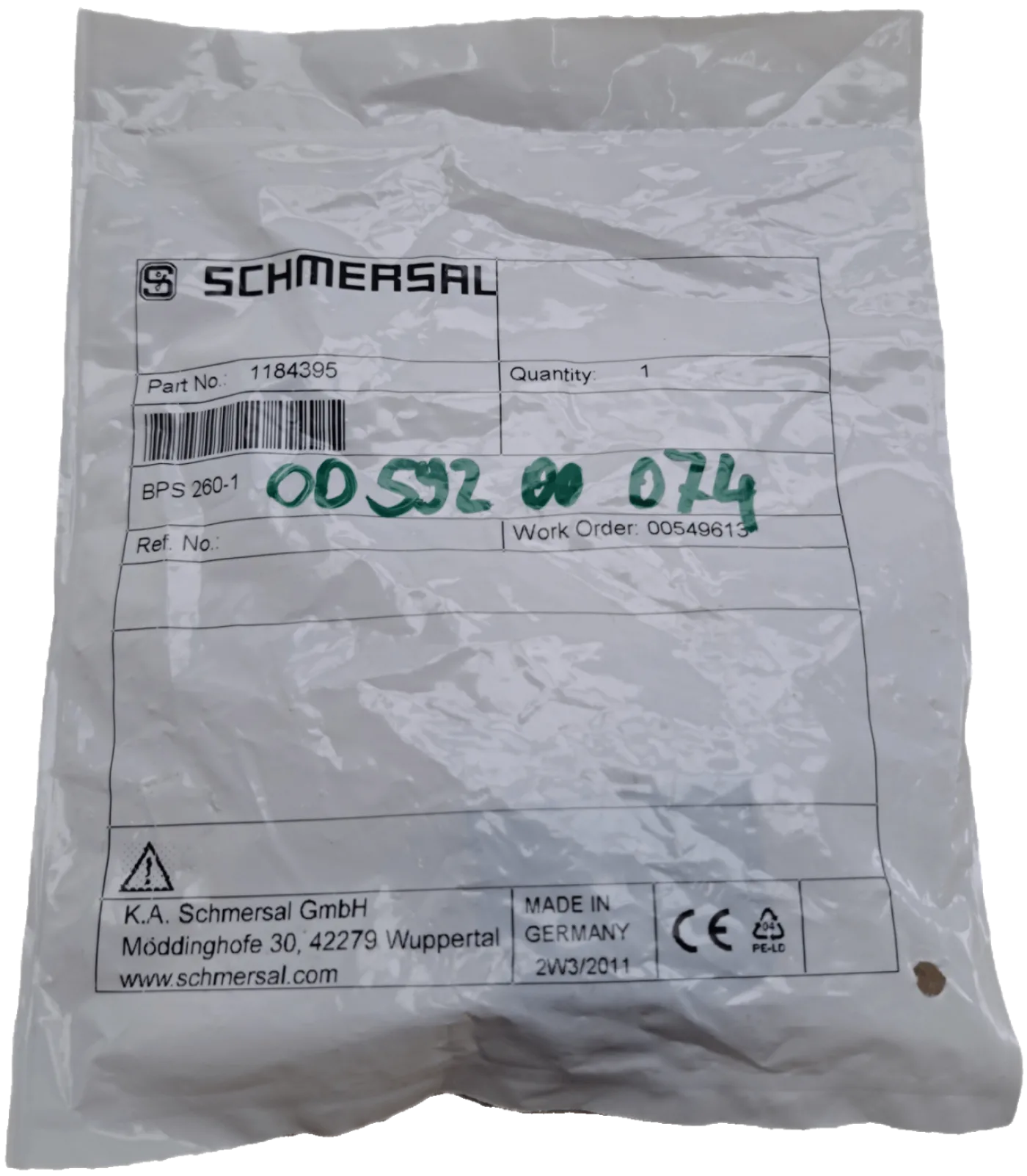 Schmersal Betätiger und Sensor auf einer Befestigungsebene 1184395 / BPS260-1 - 1