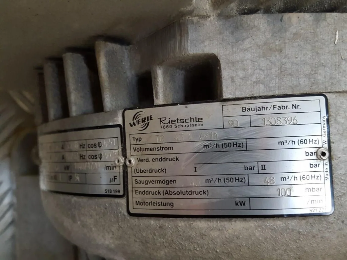POMPA DA VUOTO – WERIE RIETSCHLE – MOD. TR 40 V - 4