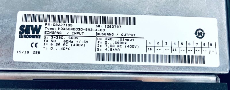 SEW Eurodrive Movidrive Umrichter MDX61B0030-5A3-4-0T