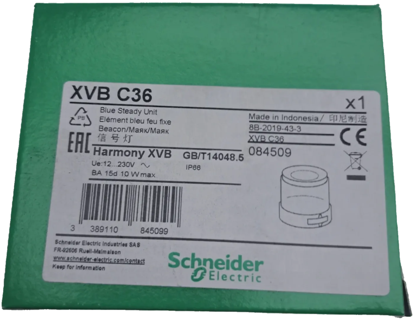 Schneider Elektric XVBC36 Leuchtelement, Dauerlicht, blau - 1