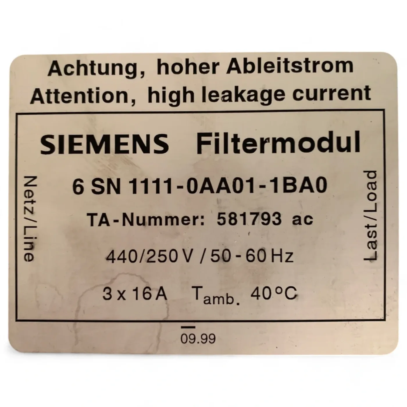 Siemens Filtermodul 6SN1111-0AA01-1BA0 - 4