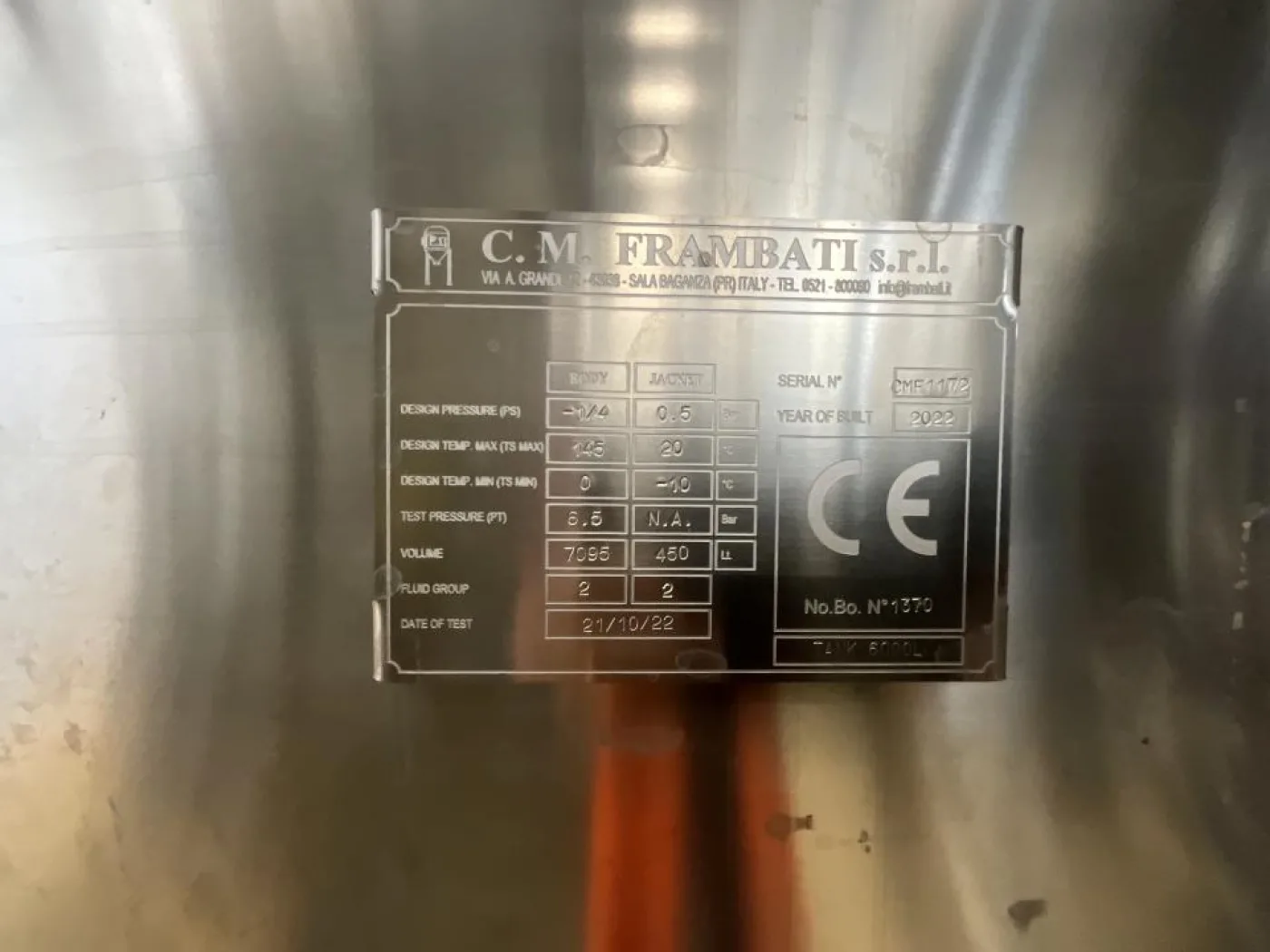 2022 C. M. Frambati s.r.l. C. M. Frambati s.r.l. 6000 Litre Stainless Steel Vacuum Rated Jacketed Mixing Vessel - 2
