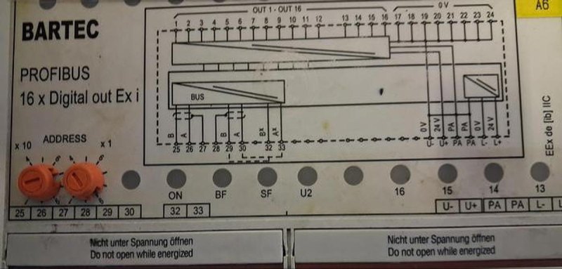 Bartec Modex PROFIBUS DP-Modul mit DP-Adresse 24 ist ein digitales Ex-i Ausgangsmodul