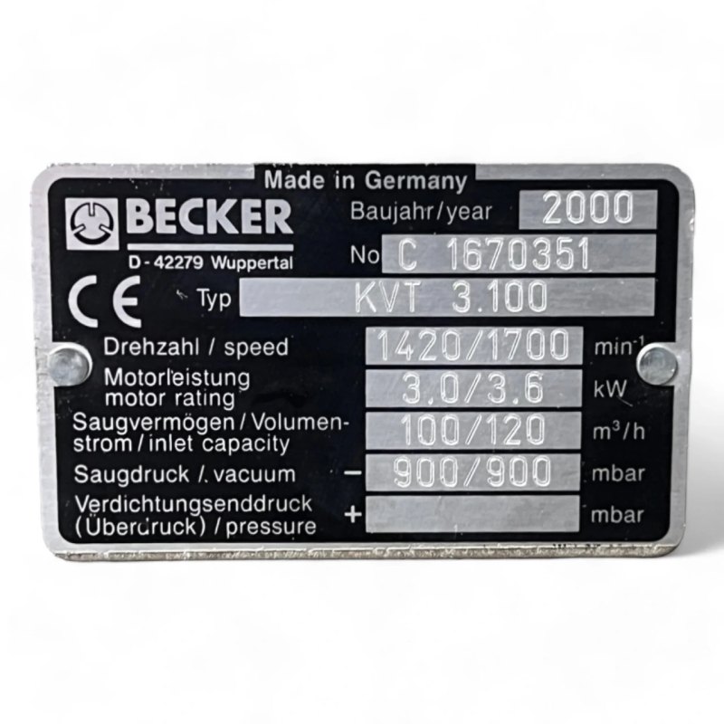 BECKER KVT 3.100 Trockenlaufende Drehschieber-Vakuumpumpe Art.-Nr. C11670351