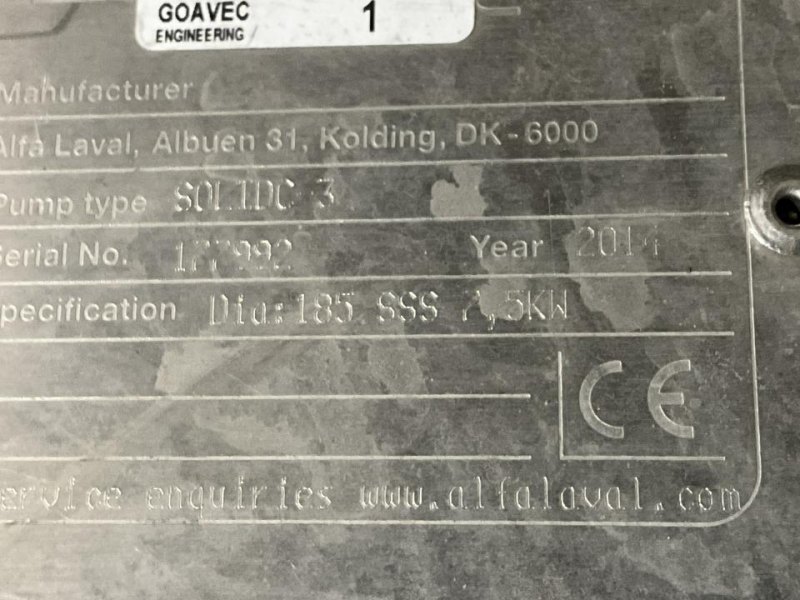 2014 Alfa Laval Alfa Laval SOLIDC-3 Stainless Steel Contact Parts Volute Centrifugal Pump