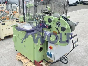 Stannioliermaschine RASCH - Type RU-D für Doppeldreheinschlag eingerichtet.