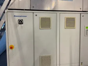 2008 CBW Tunnel System Kannegiesser 8x36kg with Centrifuge PowerSpin PS 40 Turbo 40kg, Shuttle lift LSC 36.19.10.L, 3x Dryers D 40kg-GAS