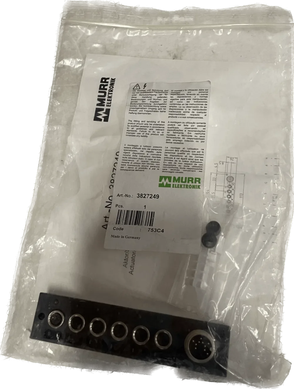 MURR-Electronic 3827249 Passiv-Vert. Schmal,6xM8,3pol,Steck. M16