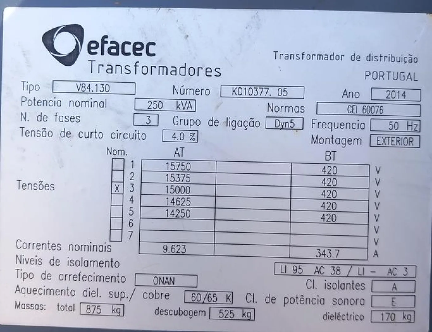 Transformador EFACEC 250 kva - 2