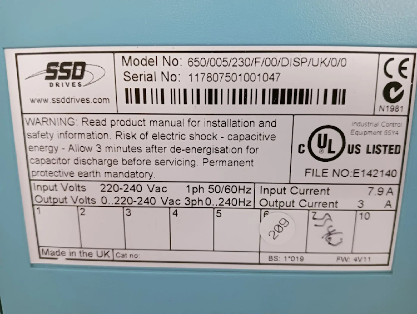 SSD Drives Frequenzumrichter Nr. 650/005/230/F/00/DISP/UK - 3