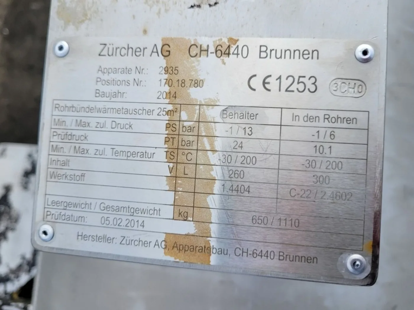 Zürcher AG Apparatebau 25 m² (tubes Hastelloy C22) - Shell and tube heat exchanger - 5