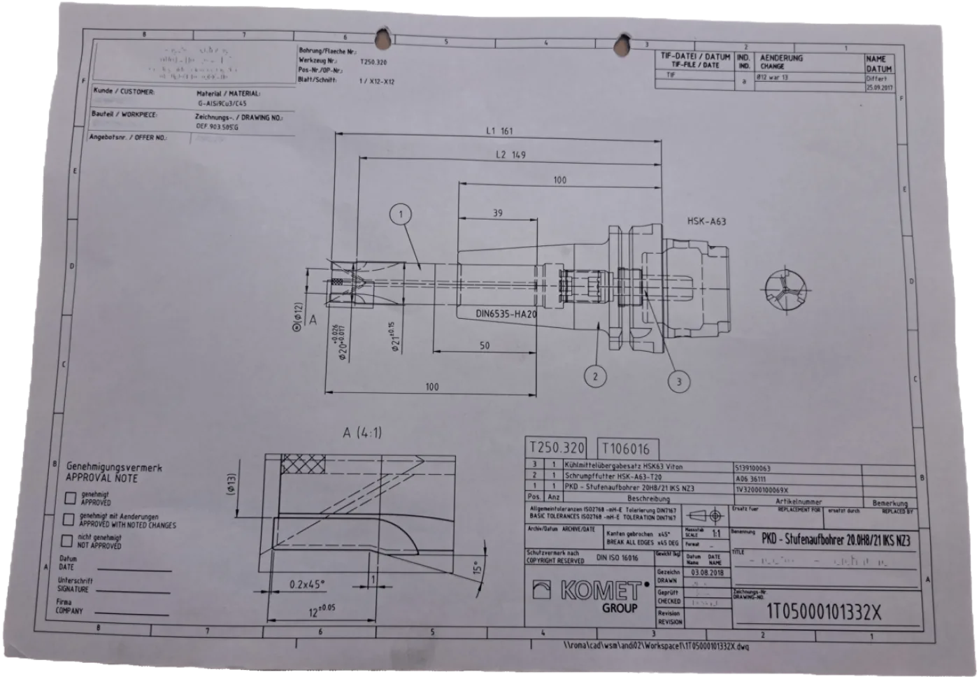 Mapal / Komet PKD Stufenaufbohrer 20H8/21 IKS NZ3 - 1