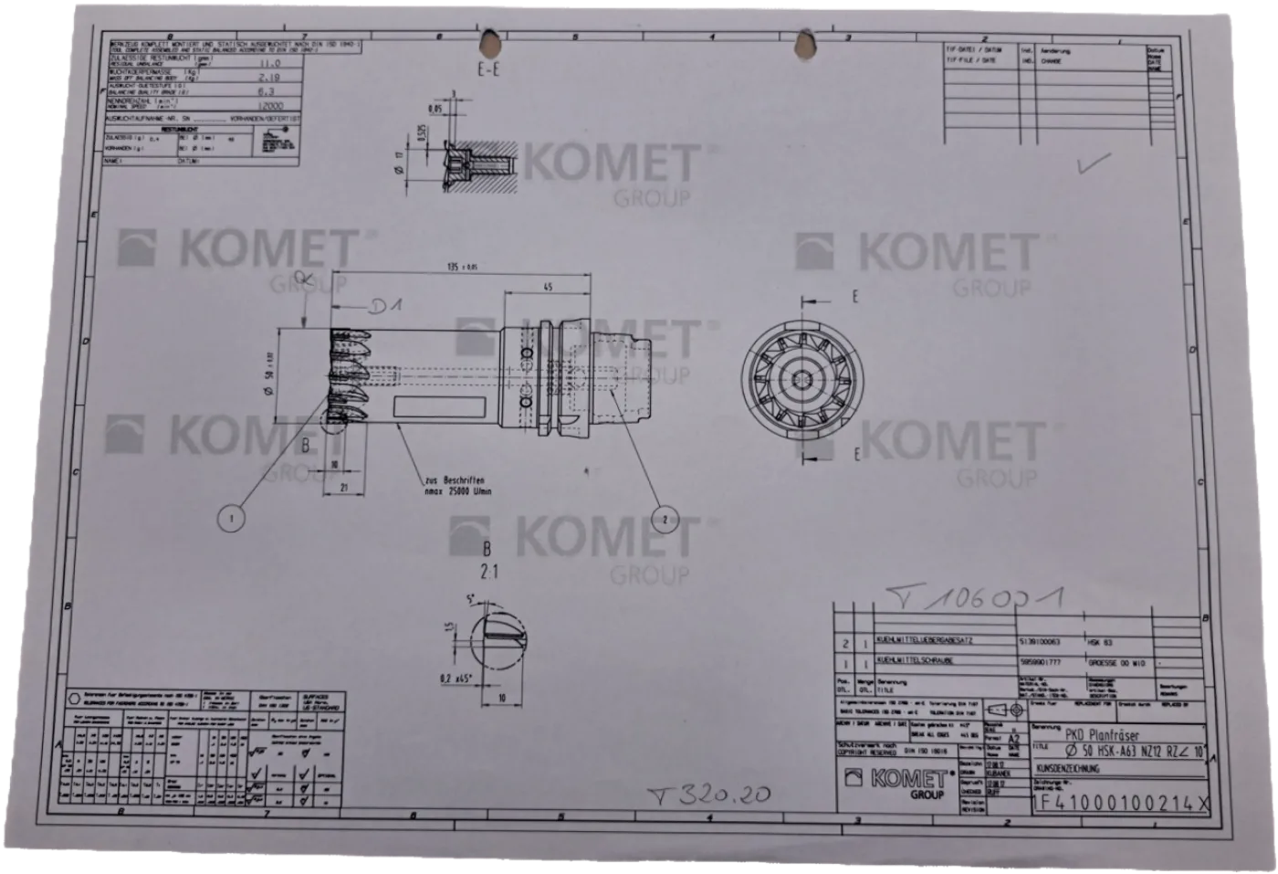Komet PKD Planfräser Ø50 HSK-A63 NZ12 RZ - 1