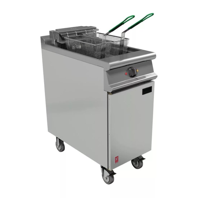 Falcon Dominator Plus Twin Basket Fryer with Filtration & Fryer Angel on Castors - islandcatering