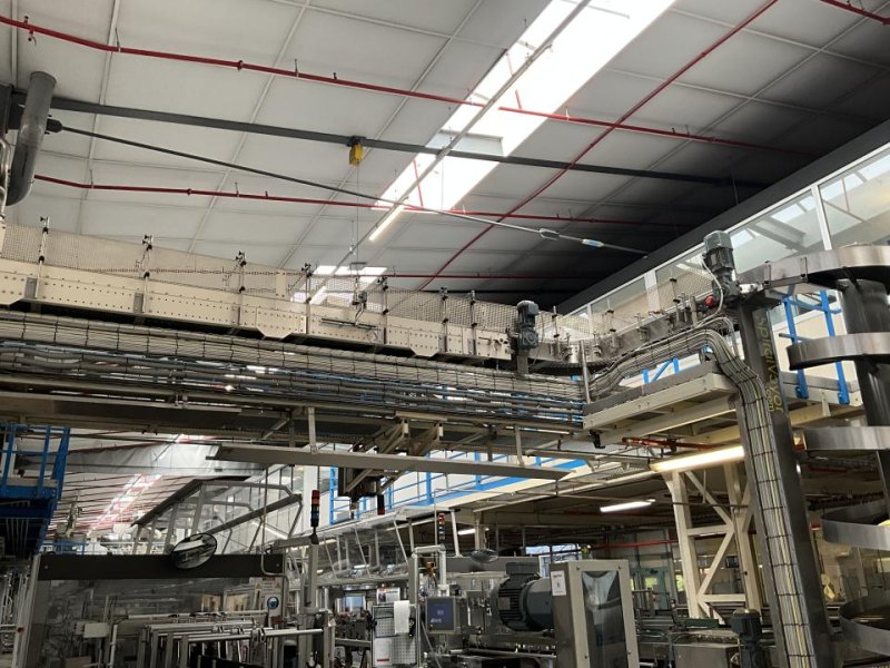 Sipac Sipac and Anduze Overhead Convoyeur Belt from Spiral Elevator to Palletiser - Line 1