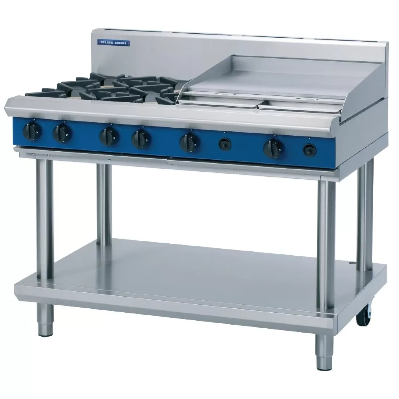 Blue Seal Evolution Cooktop 4 Open/ 1 Griddle Burner LPG on Stand1200mm G518B-LS/L - islandcatering - 1