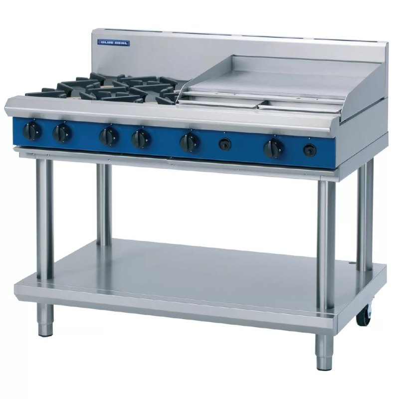 Blue Seal Evolution Cooktop 4 Open/ 1 Griddle Burner LPG on Stand1200mm G518B-LS/L - islandcatering