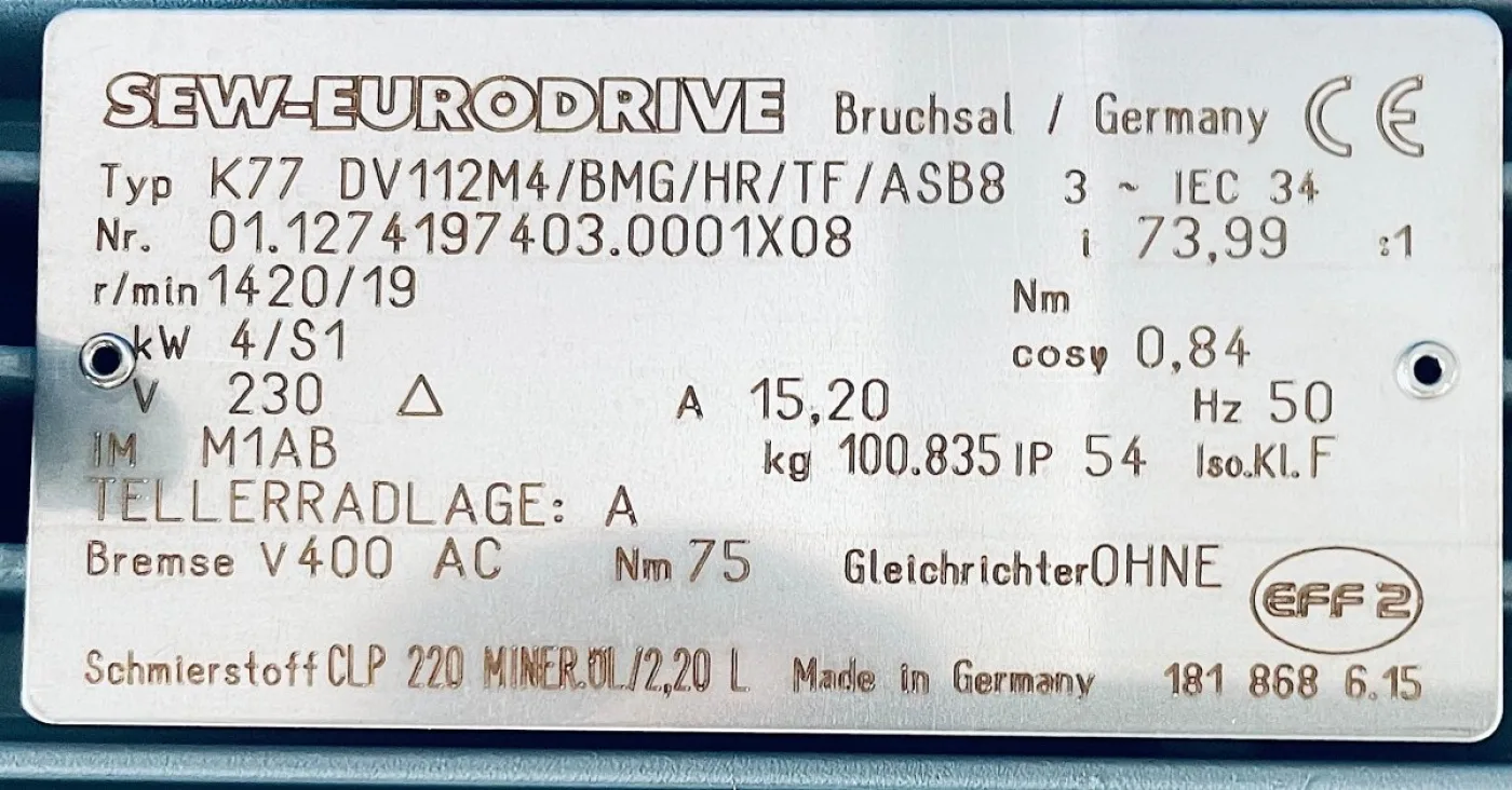 SEW Getriebemotor K77 DV112M4/BMG/HR/TF/ASB8 - 4