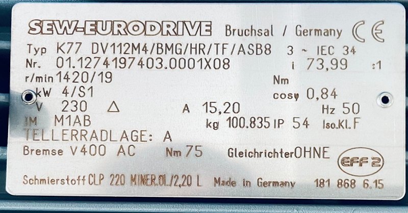 SEW Getriebemotor K77 DV112M4/BMG/HR/TF/ASB8
