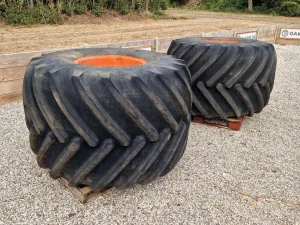 Pair of 66 x 43.00 - 25 Goodyear Terra-Tyres on rims