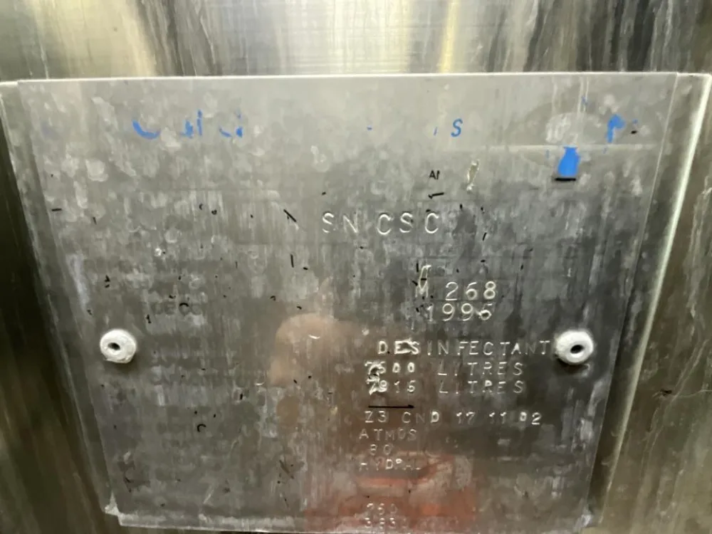 1996 Boccard Boccard 7500 Litre Stainless Steel Vertical Disinfectant Storage Tank - S