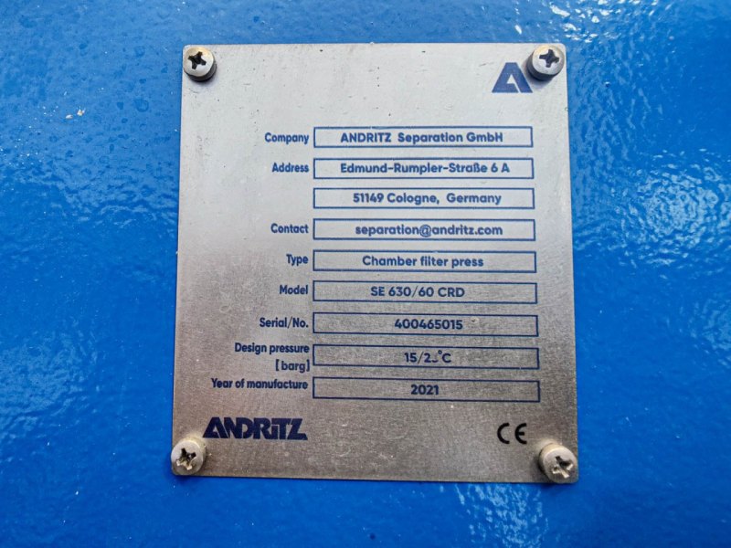 Andritz Separation SE 630/60 CRD - Filterpress