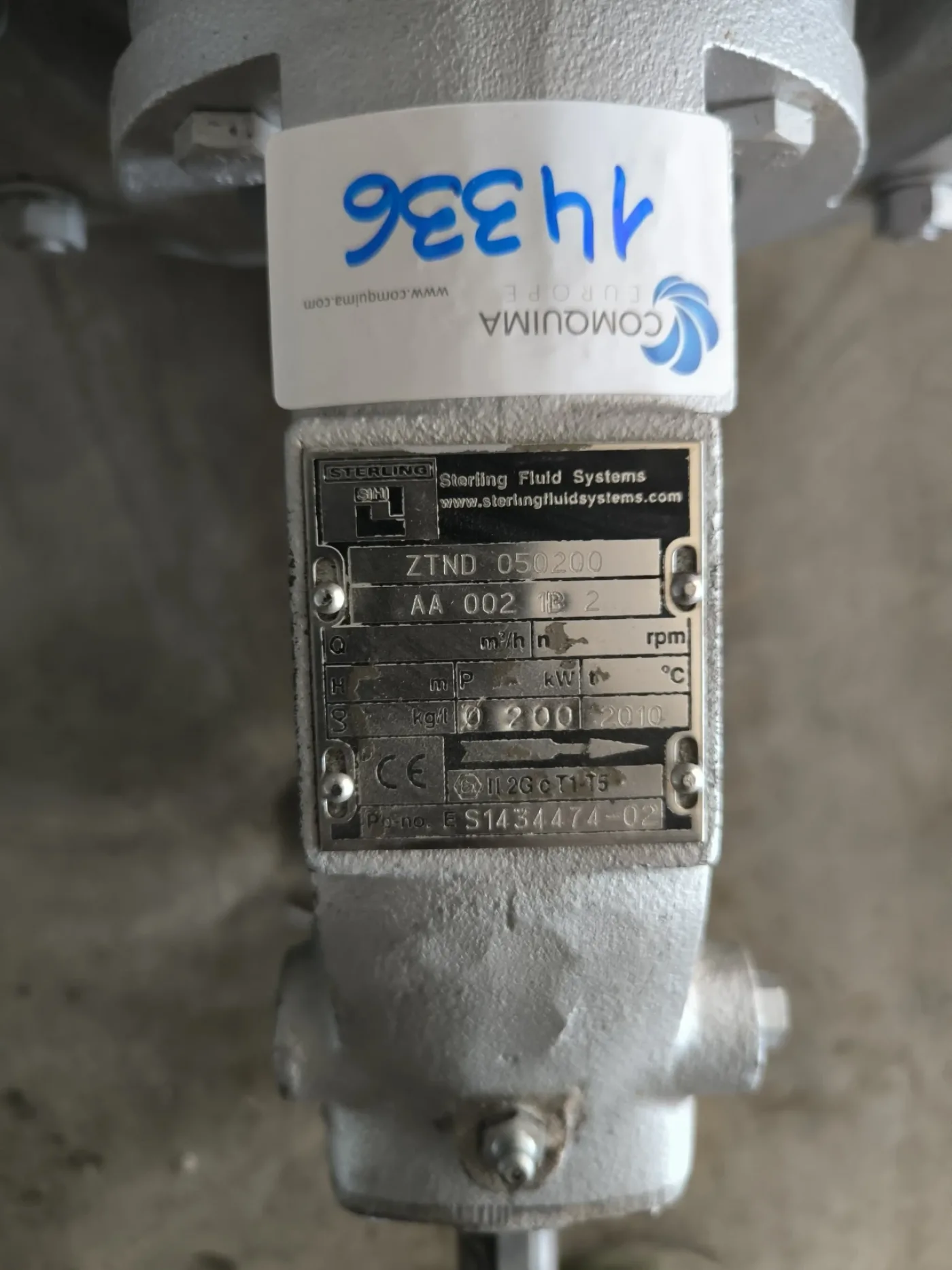 CENTRIFUGAL PUMP HEAD STERLING SIHI ZTND 050200 ATEX - 4