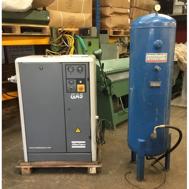 ATLAS Copco Ga5 Rotary Screw Air Compressor & Motivair Welded Air Receiver - WNS - W. Neal Services Ltd