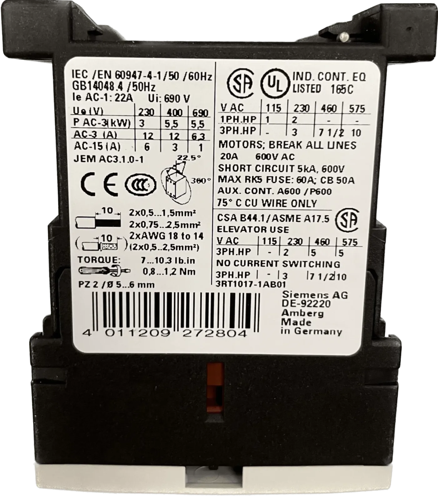 Siemens Leistungsschütz 3RT1017-1AB01 - 2